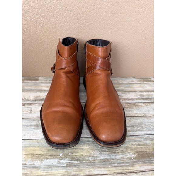 ALDO Men’s Brown Leather Ankle Boots Sz 12 Harness Buckle Zip Pre-owned Portugal - Picture 4 of 16